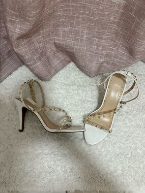 White Studded Strappy High-Heel Sandals